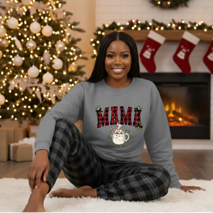 Plaid "Mama" & Hot Cocoa Cozy Christmas Crewneck Sweatshirt