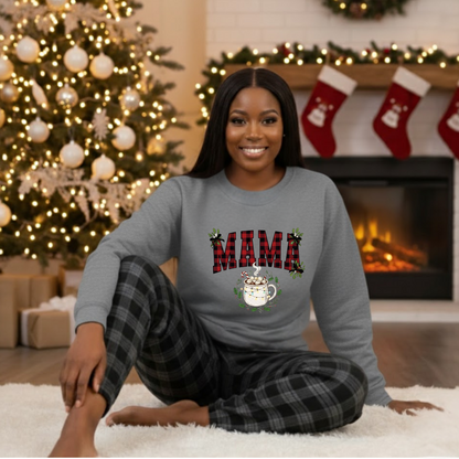 Plaid "Mama" & Hot Cocoa Cozy Christmas Crewneck Sweatshirt