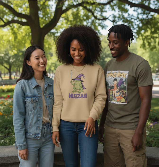 Huzzah Frog Wizard Sweatshirt - Cute Wizard Frog with Sword - Heavy Blend Crewneck