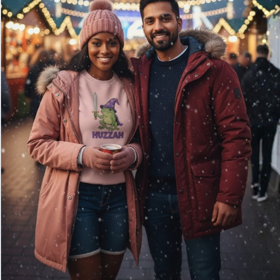 Huzzah Frog Wizard Sweatshirt - Cute Wizard Frog with Sword - Heavy Blend Crewneck