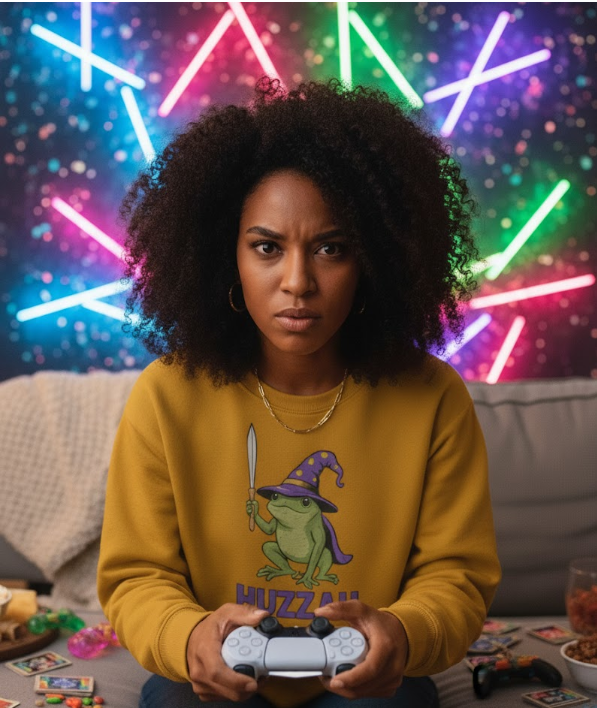 Huzzah Frog Wizard Sweatshirt - Cute Wizard Frog with Sword - Heavy Blend Crewneck