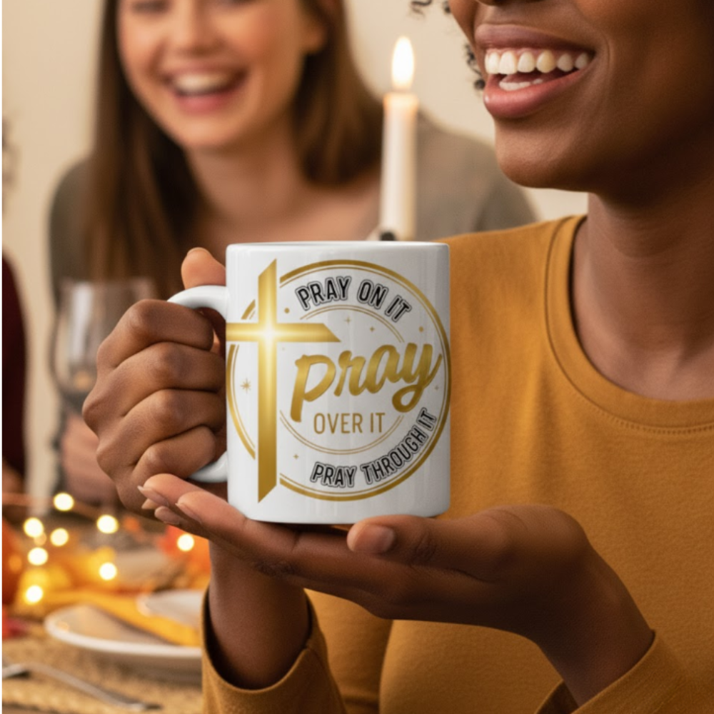 Pray On It, Pray Over It, Pray Through It – 15oz Mug