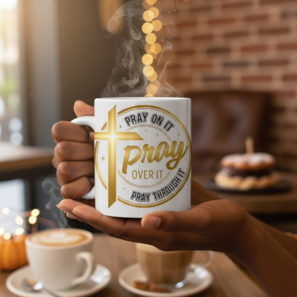 Pray On It, Pray Over It, Pray Through It – 15oz Mug