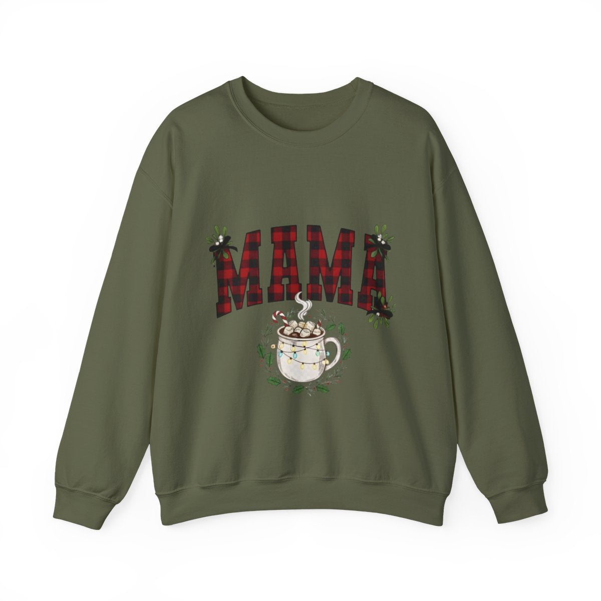 Plaid "Mama" & Hot Cocoa Cozy Christmas Crewneck Sweatshirt