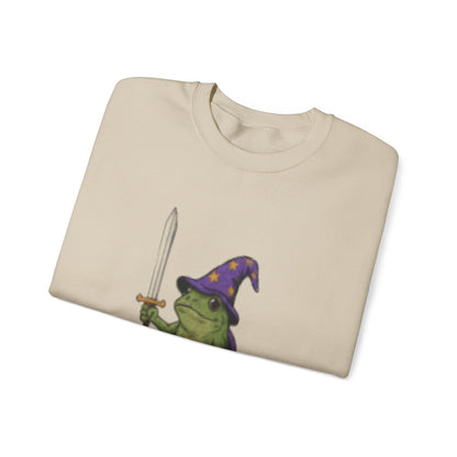 Huzzah Frog Wizard Sweatshirt - Cute Wizard Frog with Sword - Heavy Blend Crewneck